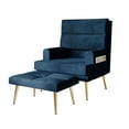 thumbnail image 2 of Castle Place Luxury Upholstered Velvet Accent Chair with Ottoman, Navy Blue, 2 of 6