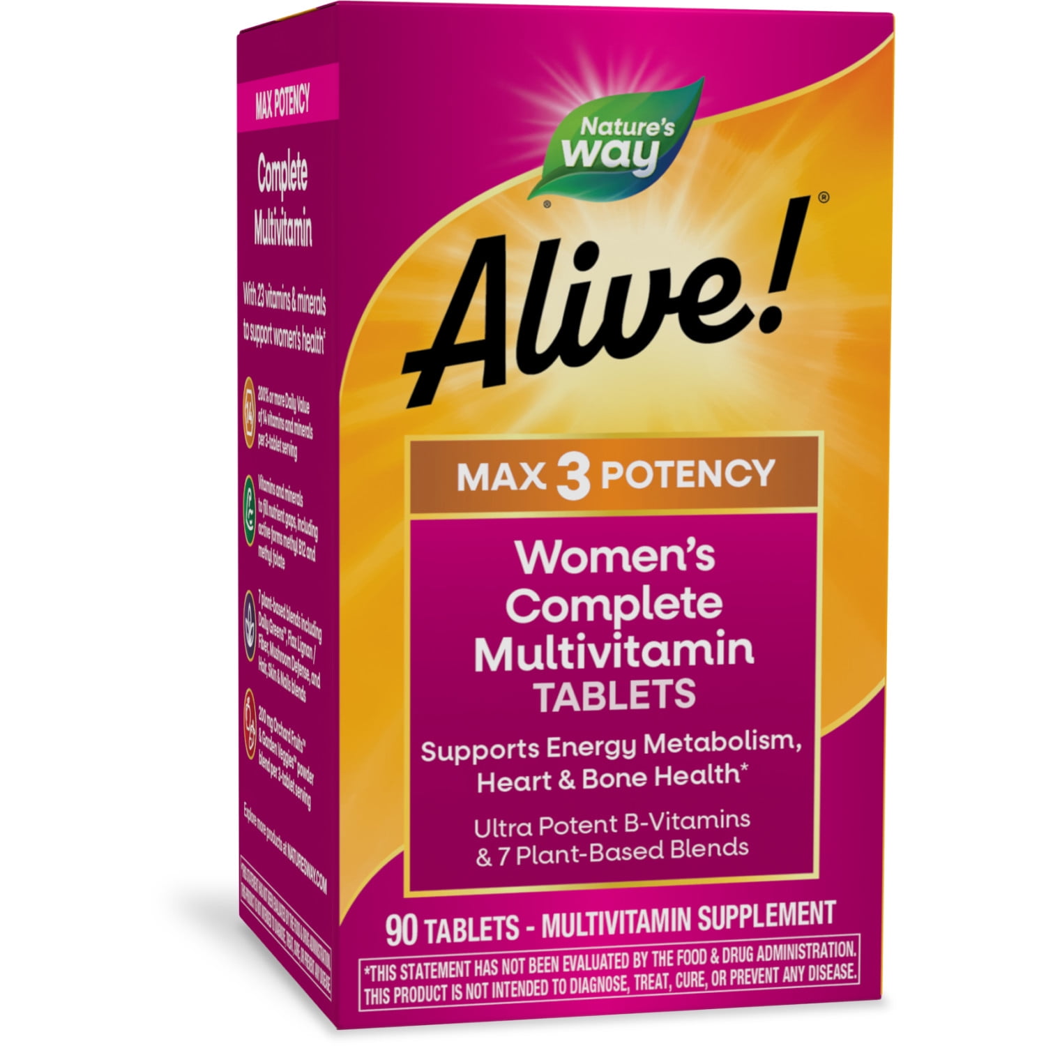 Nature's Way Alive! Max3 Potency Women's Complete Multivitamin Tablets, B-Vitamins, 90 Count