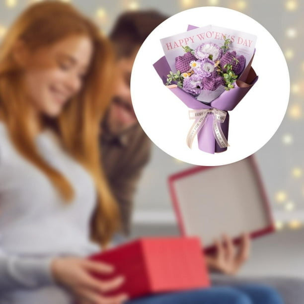 Flores artificiales de punto Flores de crochet Decoración del hogar tejido a mano Completado de arte Regalo para el día de la madre para la boda Púrpura