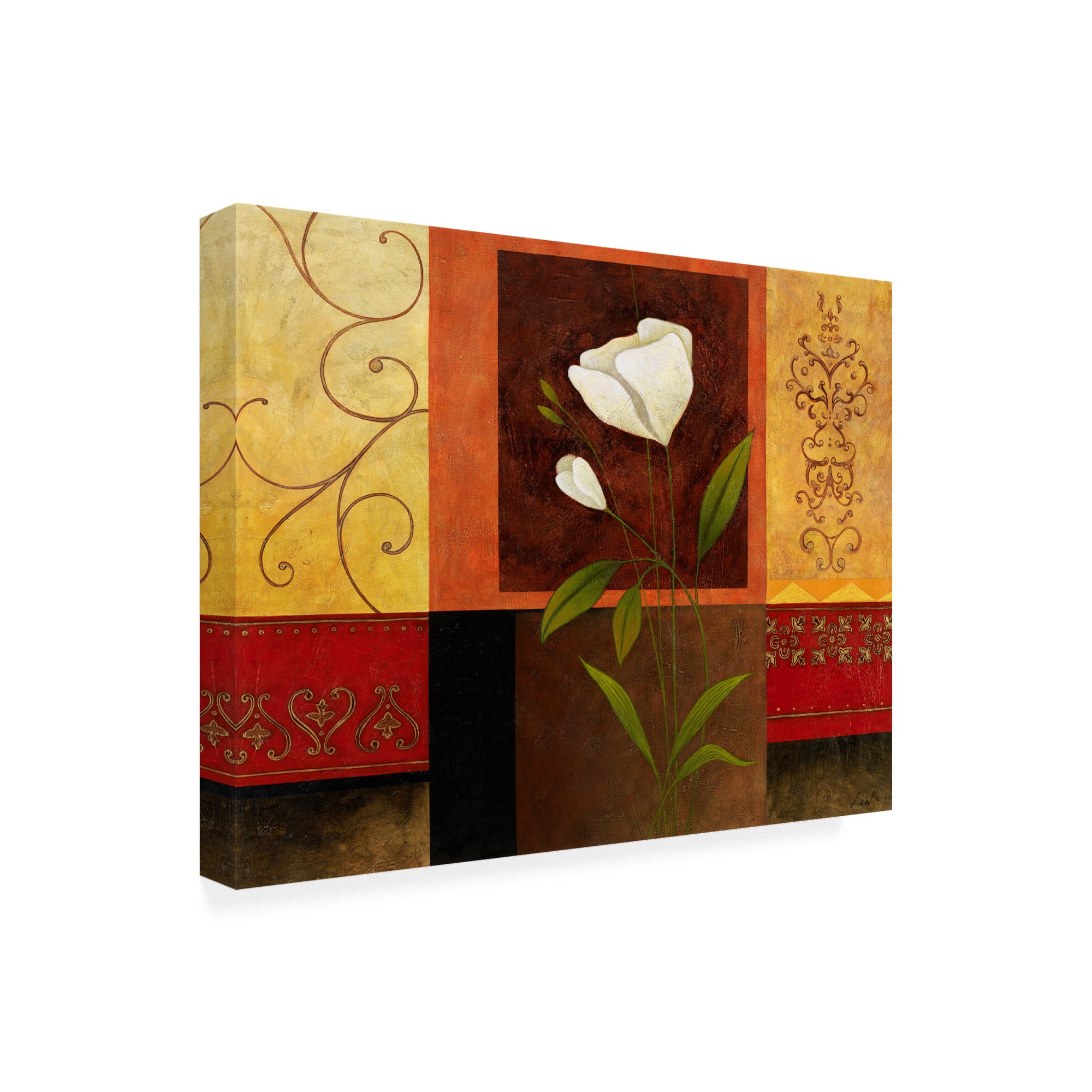 Trademark Fine Art 'White Flowers Ornate Red' Canvas Art by Pablo Esteban