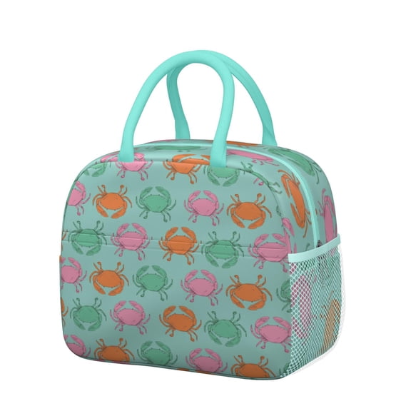 Lunch Bag Lunch Box for Women Reusable Insulated Lunch Bags,Water-Resistant Crab Fun Hipster Pattern Cooler Lunch Tote Bag, Large Capacity for Work Travel Picnic