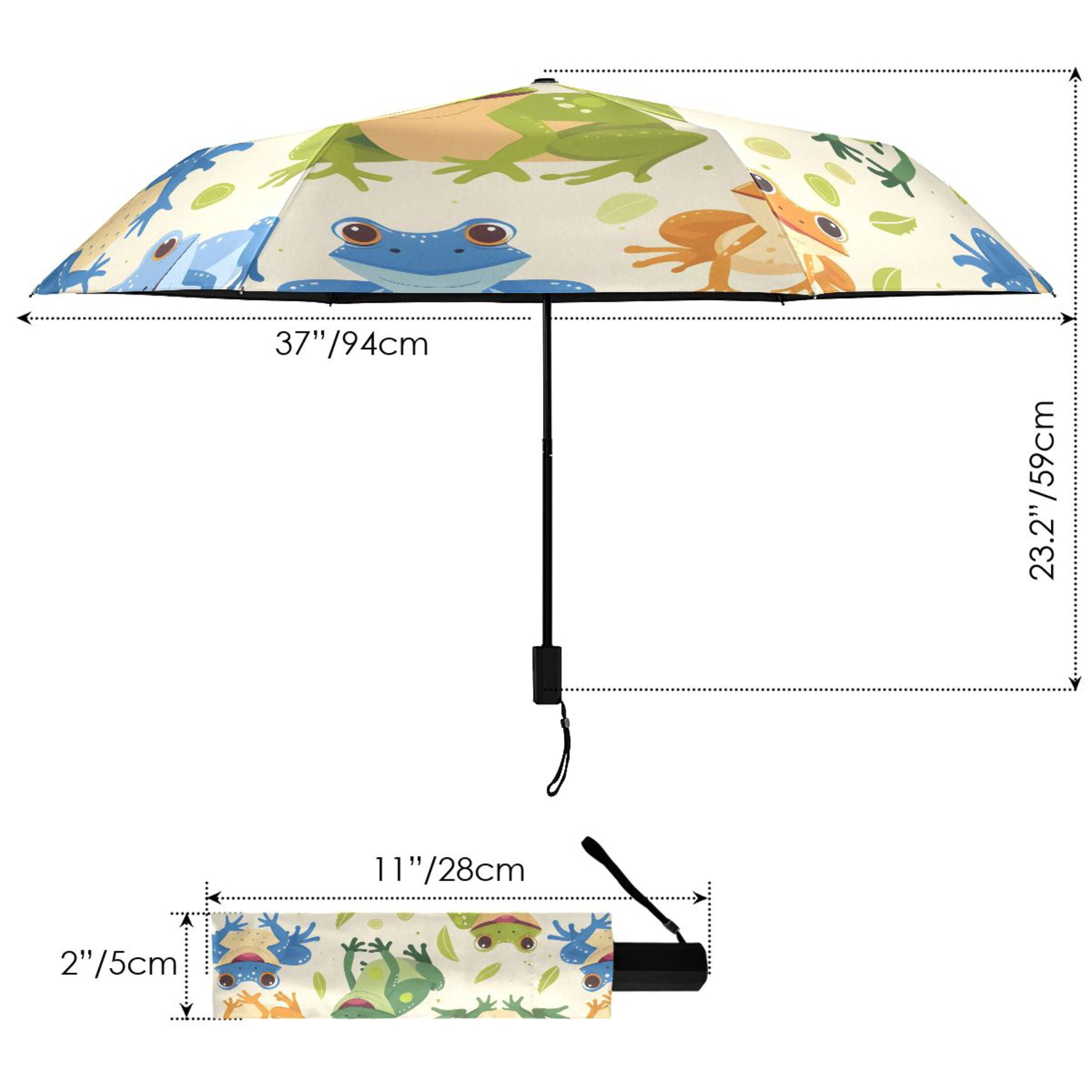 Cartoon Animals Frogs Compact Sun Umbrella Windproof Travel Umbrellas for Rain Strong Portable UV Protection
