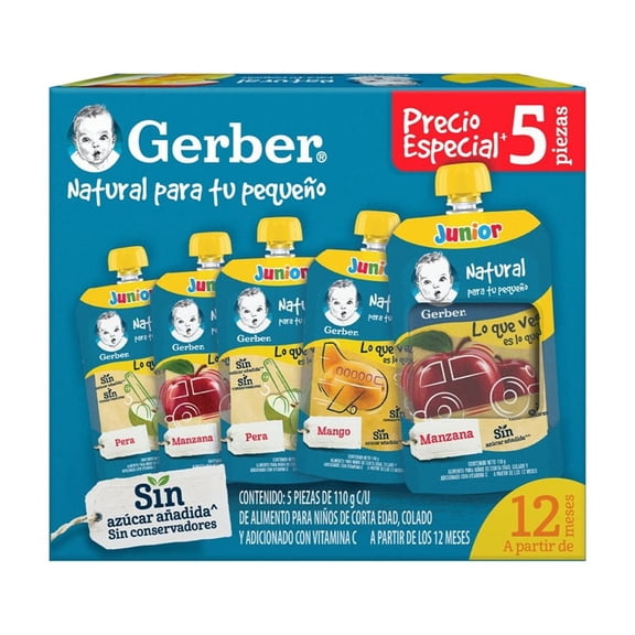 Alimento para niños Gerber a partir de los 12 meses varios sabores 5 pzas