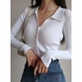 thumbnail image 2 of AOSSVIAO-cárdigan de punto con cuello de pico para mujer, suéter Sexy de manga larga con botones, Tops ajustados con solapa, 2024, 2 of 5