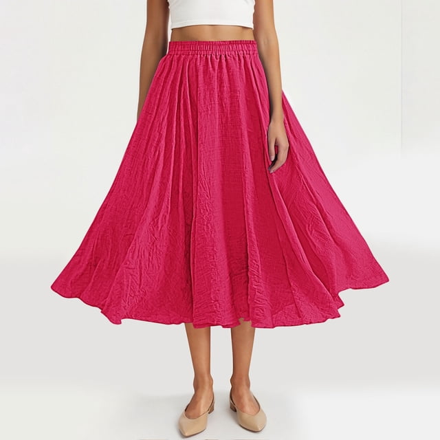 TaTaai Women Summer Solid Elastic Waist Skirt Casual Loose Fit Skirt Ladies Holiday Gathering Vacation Wear Lightweight Breathable No Fading Soft Elegant Skirt Gift