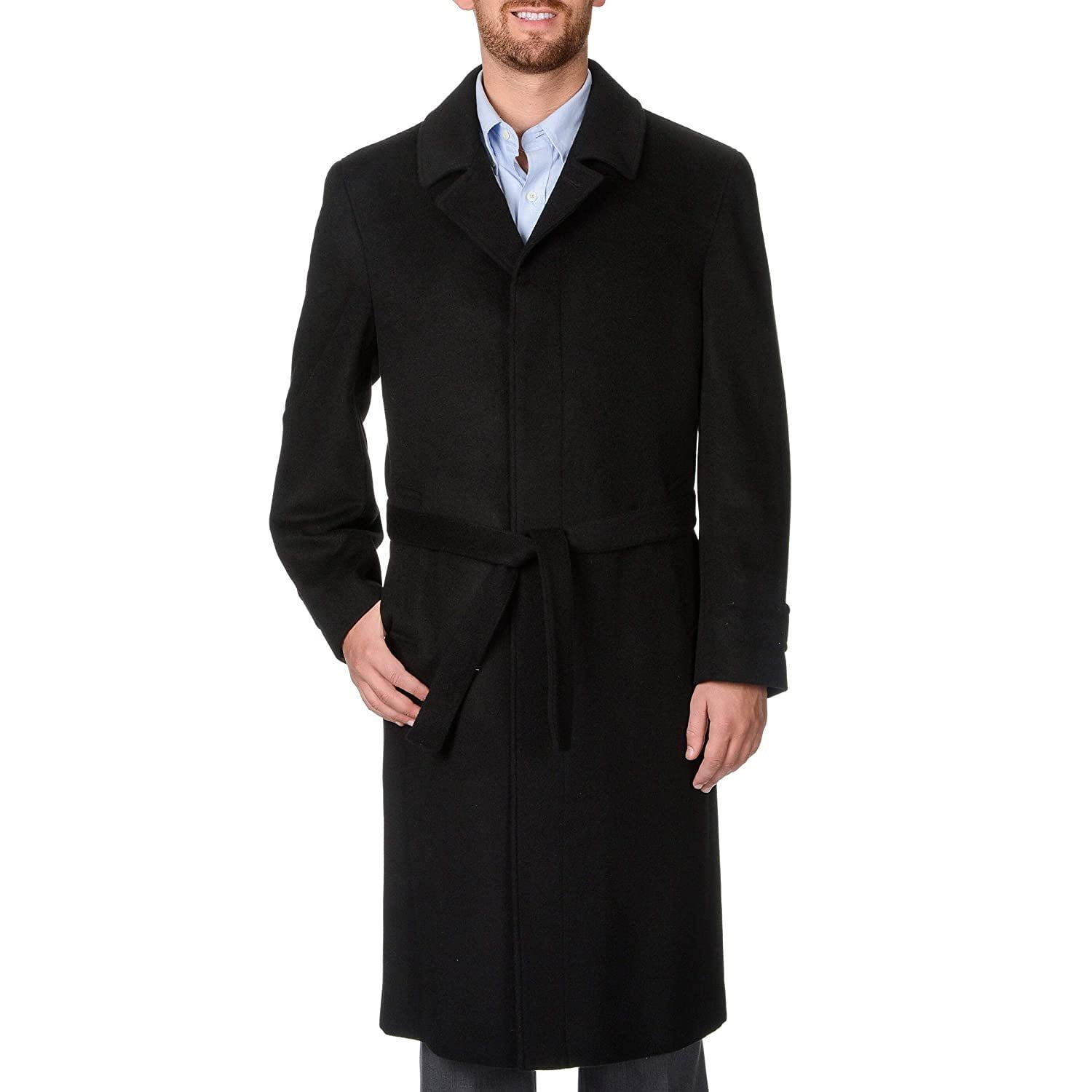Men's Single Breasted Black Luxury Wool/Cashmere Full Length Winter ...