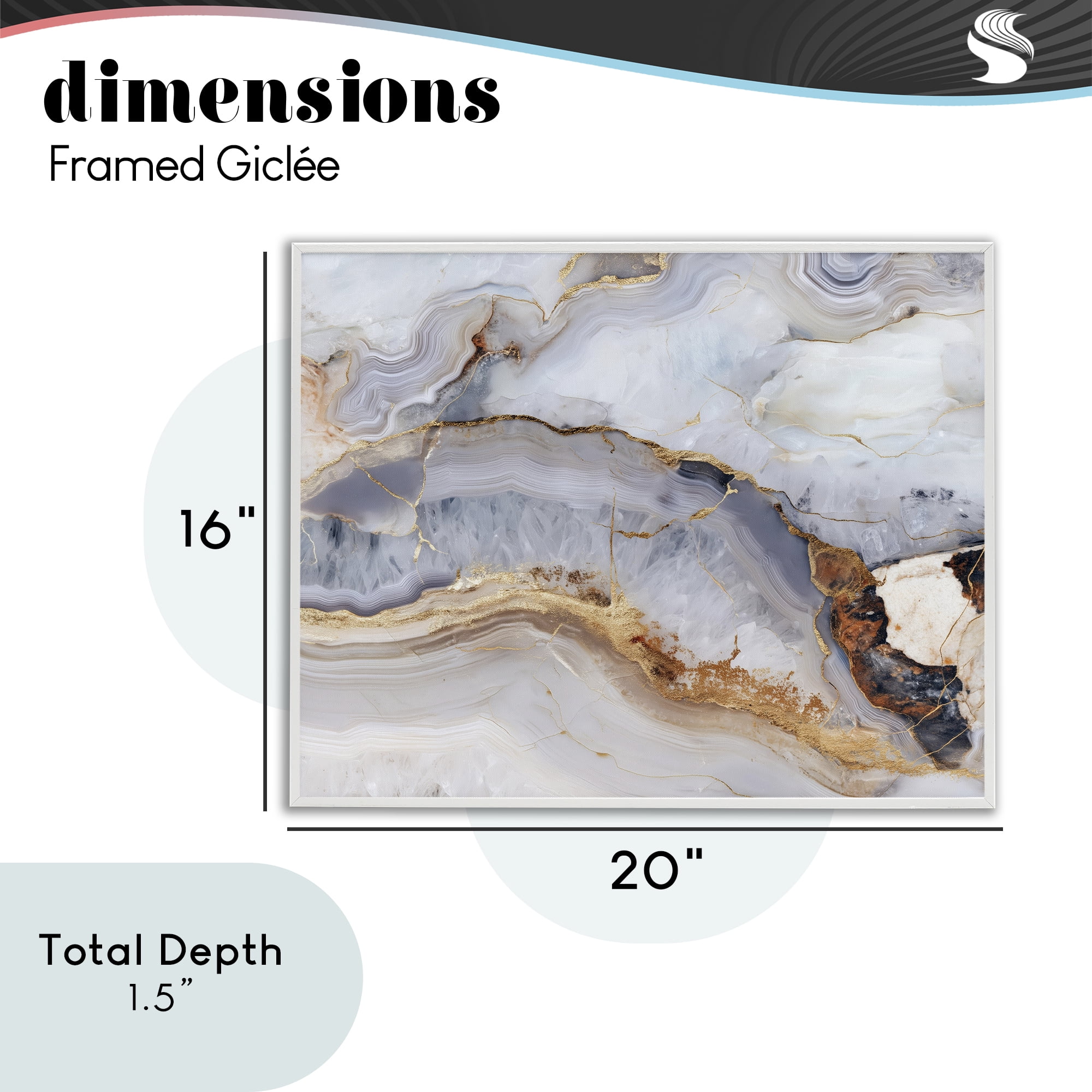 Stupell Industries Marbled Gold Stone White Framed Giclee Art, design by Svetlana Aleynikova
