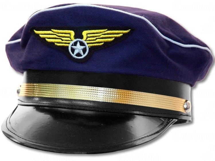 Adult Airline Aviator Force Navy Blue Pilot Hat Cap Costume 