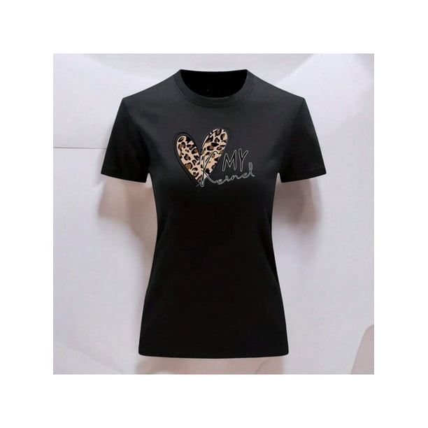 Playera Blusa Con Estampado De Corazon My Kernel Animal Print Ropa Para Mujer Color Negro Talla Grande Marca Emil SaEs