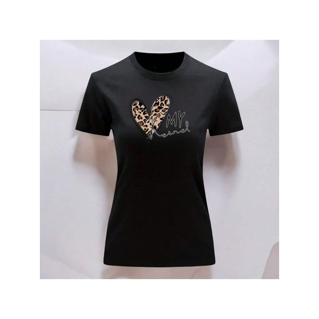 Playera Blusa Con Estampado De Corazon My Kernel Animal Print Ropa Para Mujer Color Negro Talla Chica Marca Emil SaEs