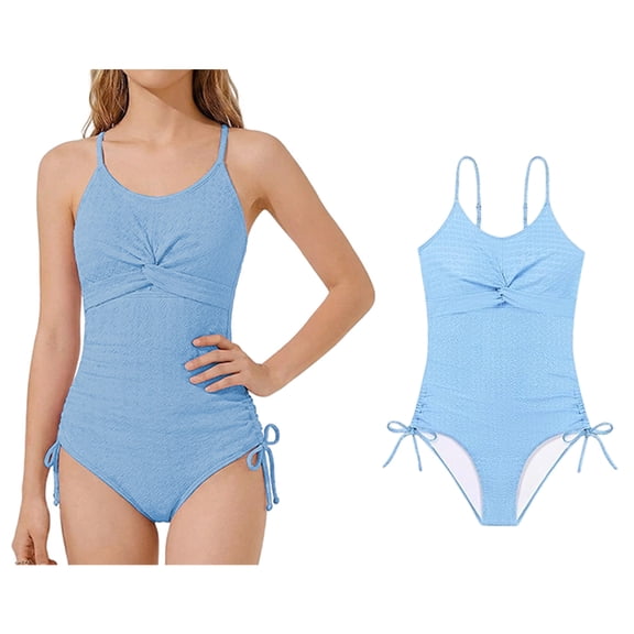 Swimsuit Girls Light Blue 1 Piece Swimsuit Quick Dry Toddler Bathing Suit Summer Beach Swimwear 7-8 Years