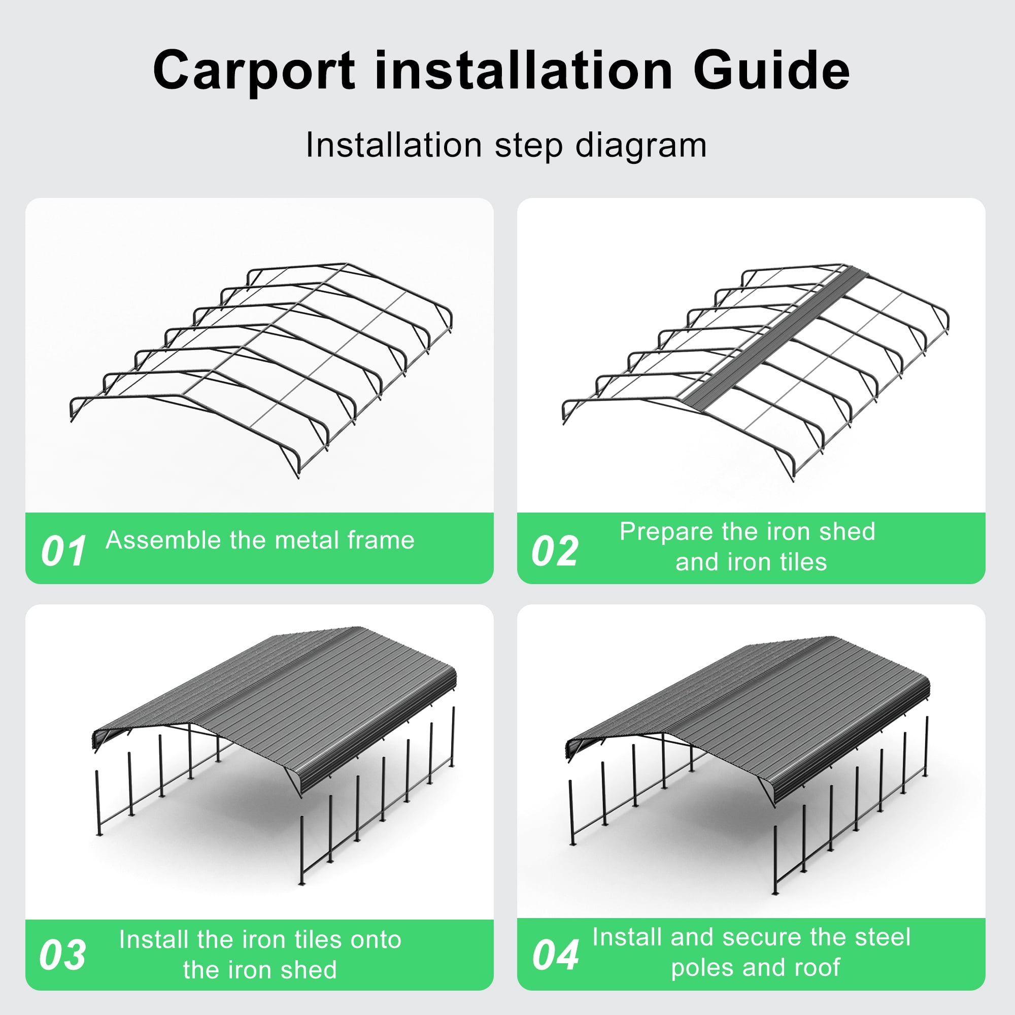 PABIMIA 20x30 FT Heavy-Duty Galvanized Steel Carport, Outdoor Metal Shelter for Cars, Trucks & Equipment, Black