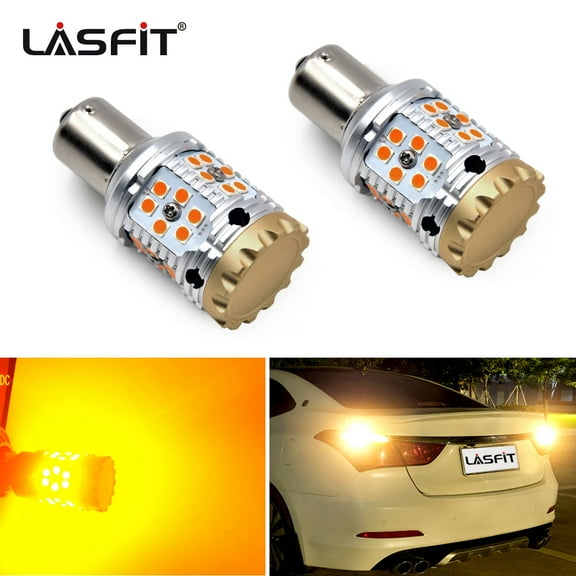 Lasfit 1156 P21W 7506 LED Bulbs for Turn Signal Light Blinker Bulbs with CANBUS Anti Hyper Flash, No Load Resistor Need, Amber Yellow