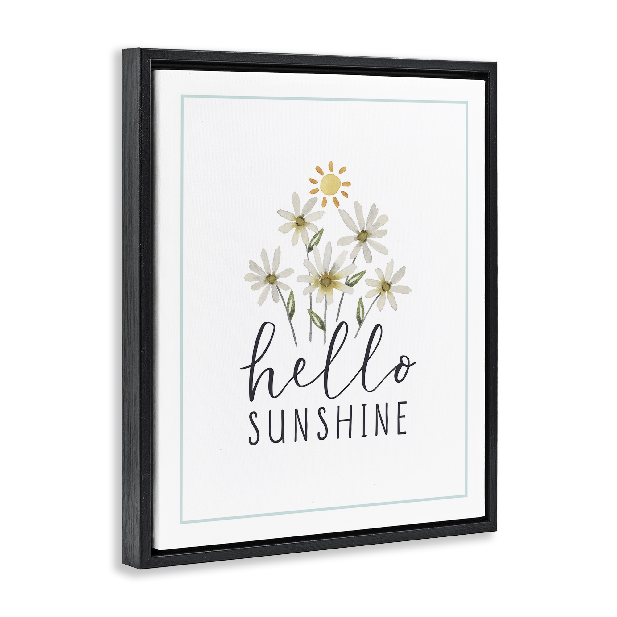 Stupell Industries Hello Sunshine with Daisies Botanical & Floral Painting Black Floater Framed Art Print Wall Art, 17 x 21