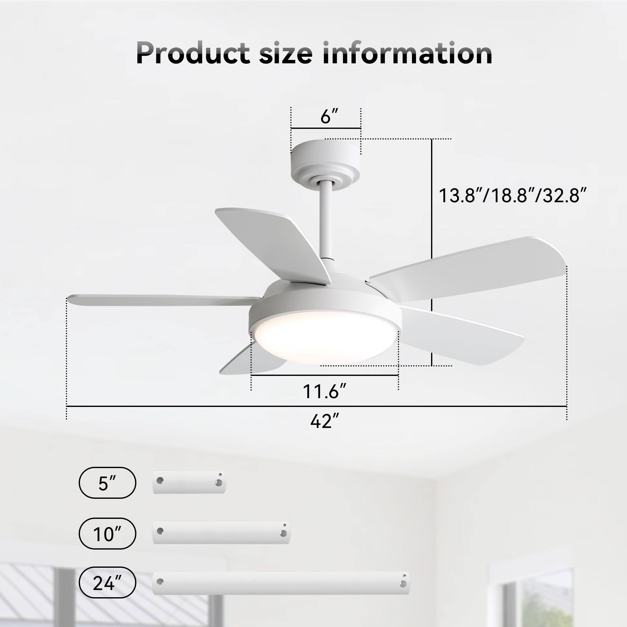 Sofucor 42 inch 5 Blade Modern Ceiling Fan With Light and Remote Control，White