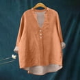 thumbnail image 2 of Jxximdong Button Down Shirts for Women, Plain Linen Shirts V Neck Cloths Long Sleeve Pockets Tshirt Trendy Casual Blouse Tops, Orange Women's Blouses, 2 of 4