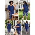 thumbnail image 5 of Homlouue Plus Size Womens Pajama Sets,V-Neck Sleepwear Top&Capri Printed Pants with Pockets,2 Piece Womens Lounge Set(4XL,Blue), 5 of 8