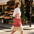 thumbnail image 3 of Tanyzvel Double Tier Gingham Ruffle Drawstring Tote Bag for Women, 3 of 5