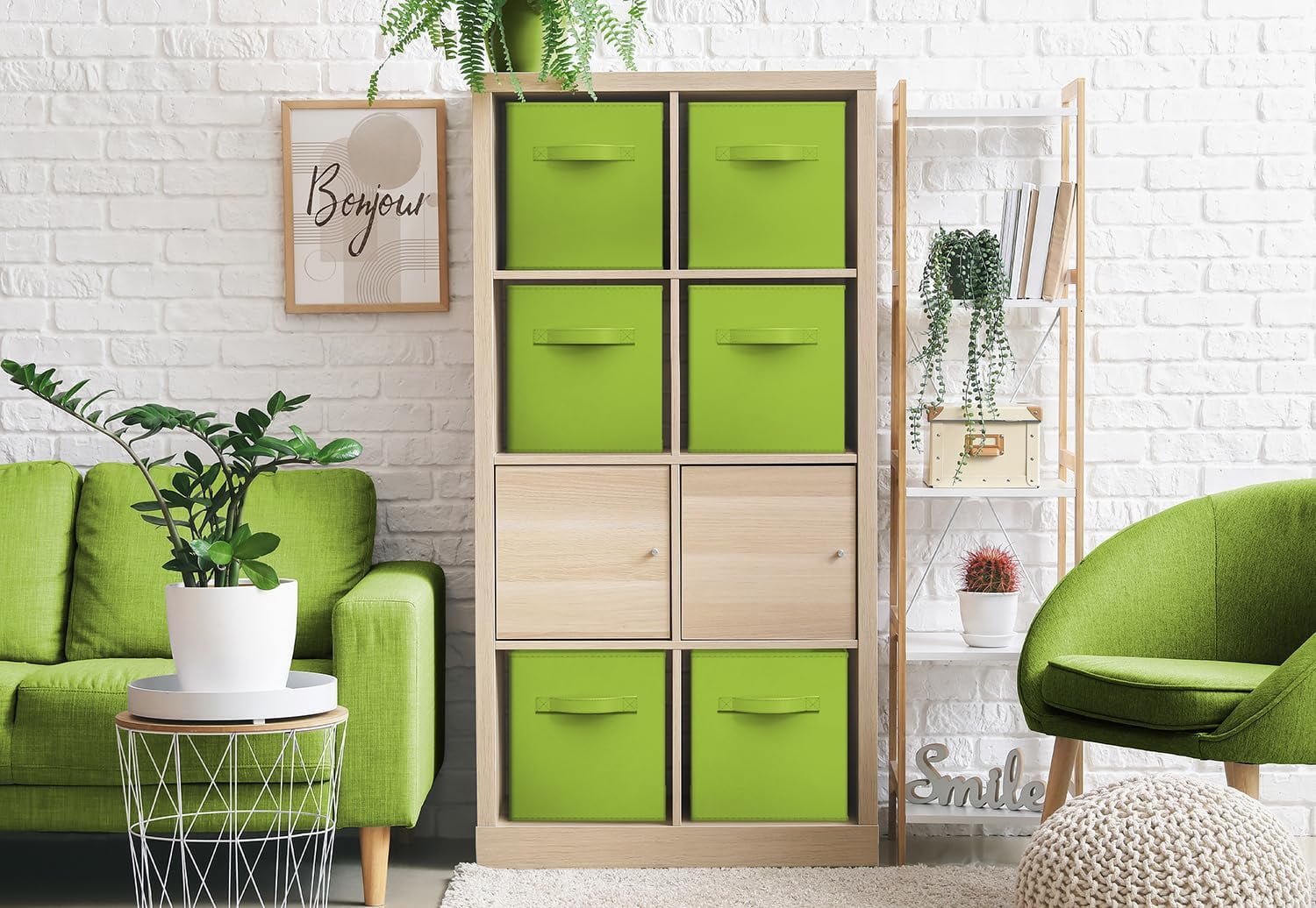 Sorbus 11" Foldable Fabric Storage Cube Bin, Green (2 pack)