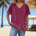 thumbnail image 2 of Kukoosong Women's Velvet T-Shirts with Ruffled Lace Cuffs Solid Color Short Sleeve V-Neck Pullover for Summer Casual, Soft and Feminine Tee Shirt for Women, 2 of 7