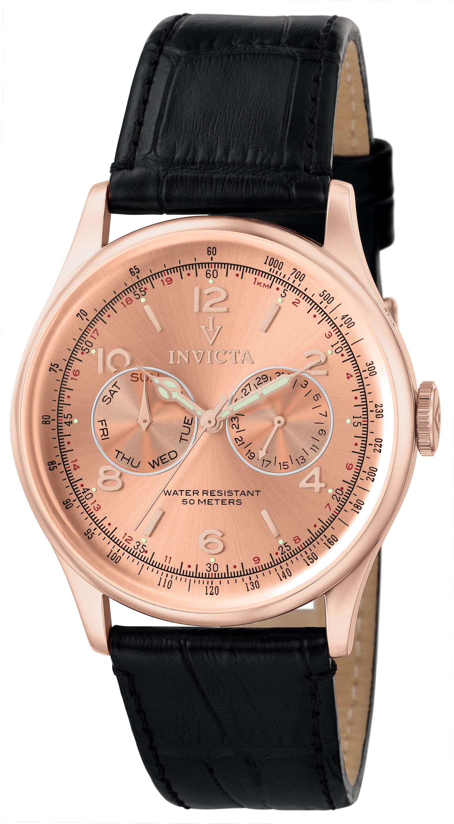 Invicta Men's Vintage Copper Dial Quartz Swiss Master Black Leather Strap Watch
