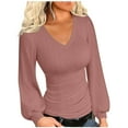 thumbnail image 2 of Qertyioot Blouse Régulière Polyvalente pour Femmes d'Hiver, Aguichant, Extensible, à Col en V, à Manches Longues, 2 of 8