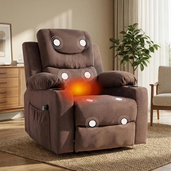 UHOMEPRO Electric Power Lift Recliner Chair for Elderly, Stand Assist Lift Chair with Heat, Vibration Massage, Remote Control, USB Port, Living Room, Brown