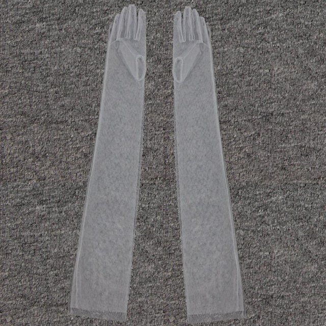 Guantes transparentes de encaje fino para mujer, guantes largos elegantes de tul, gasa de malla, Sexy, fiesta de boda, verano, vestido de Graduación