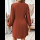 thumbnail image 5 of Vestido Mini Ajustado con Escote en V Cruzado y Mangas Largas Abullonadas Fruncidas para Mujer, Talla Grande Marrón XXL, 5 of 9