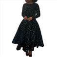 thumbnail image 2 of Vestido de Fiesta con Lentejuelas, Larga, Corte A, Acampanado, con Brillo y Brillo para Mujer, Talla Grande Negro S, 2 of 6