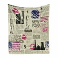 thumbnail image 1 of United States Soft Flannel Fleece Throw Blanket, Newspaper New York Sketchy of Liberty and Texts Lipstick Vintage, Cozy Plush for Indoor and Outdoor Use, 60" x 80", Multicolor, by Ambesonne, 1 of 6
