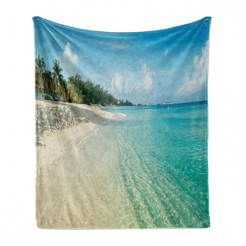 Island Soft Flannel Fleece Throw Blanket, White Coral Sand Seven Mile ...