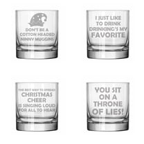 Set of 4 Glass 11 oz Rocks Whiskey Old Fashioned Christmas Collection 2 Elf Hat