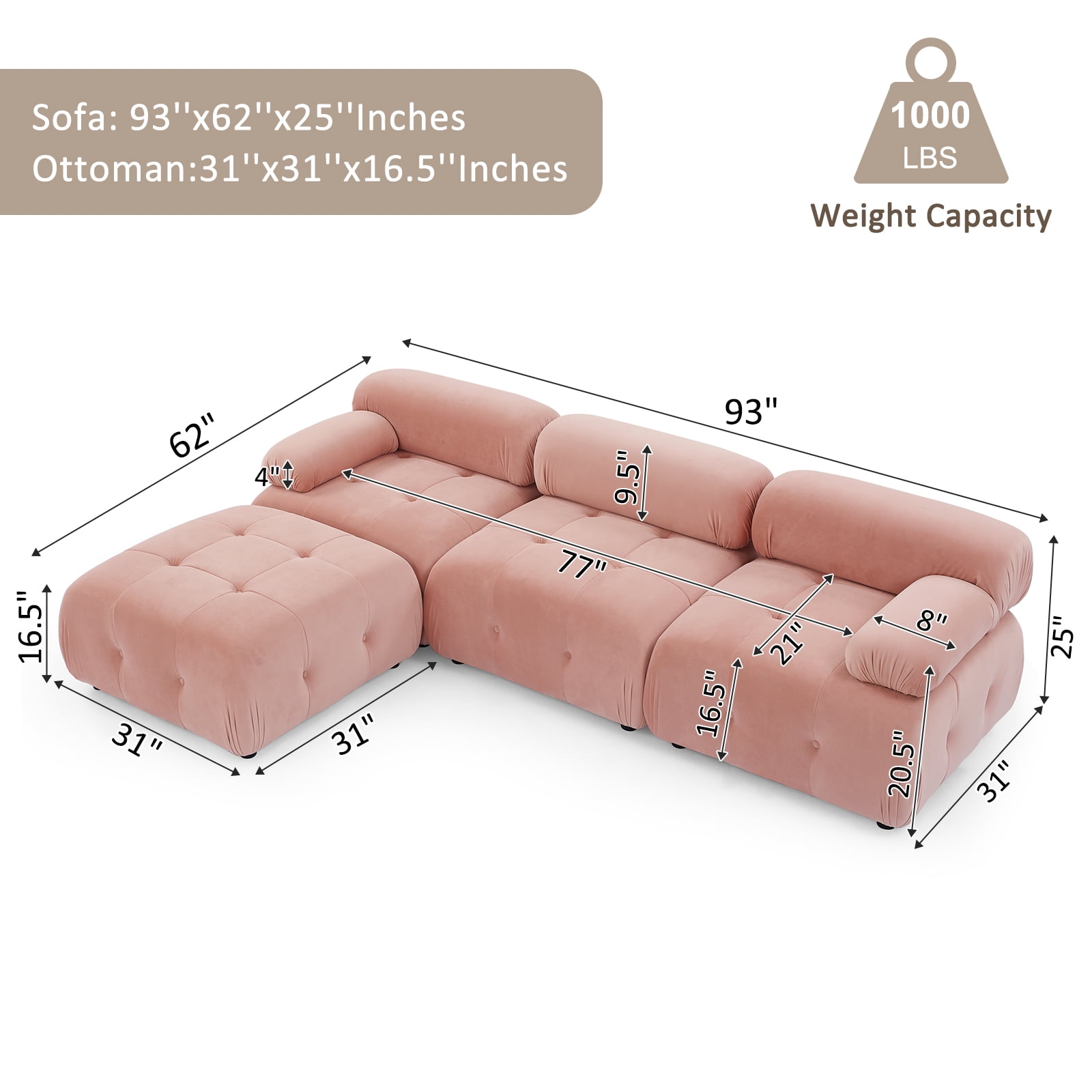 GNIXUU Modular Sectional Sofa, 93