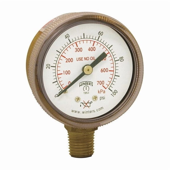 Winters Pressure Gauge,2" Dial Size,Brass PWL2722