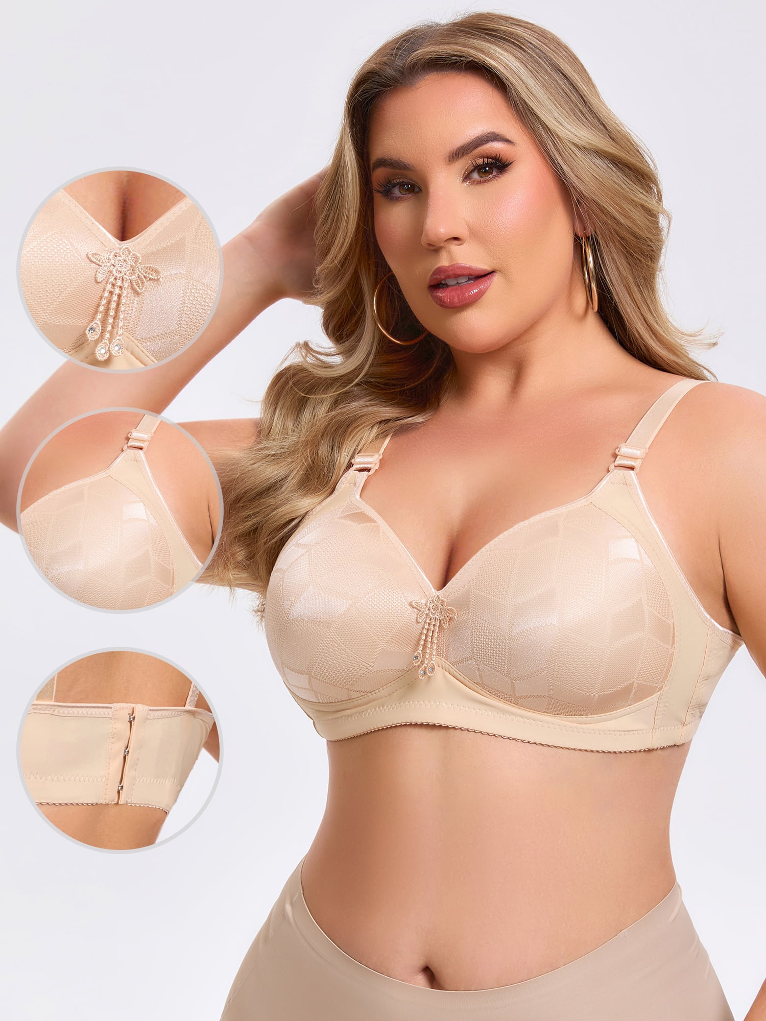 DARING DIVA Women's Deep V Wireless Bralette Soft Cup Adjustable Straps Bra C 48 Beige