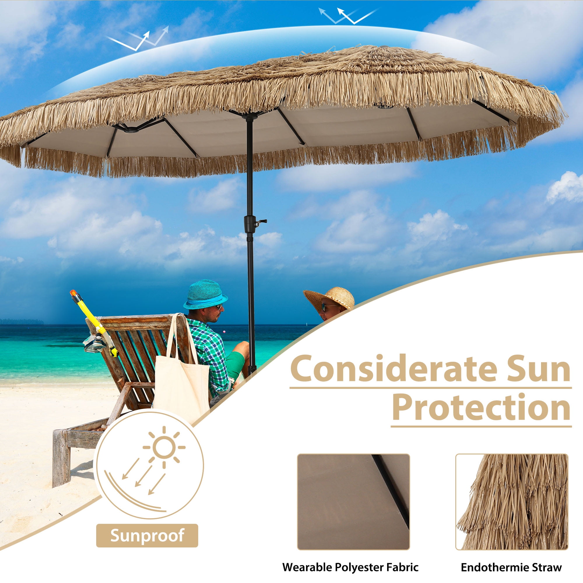 Autlaycil 13 ft Hawaiian Thatched Tiki Umbrella for Outdoor, Pool, Patio, Beach