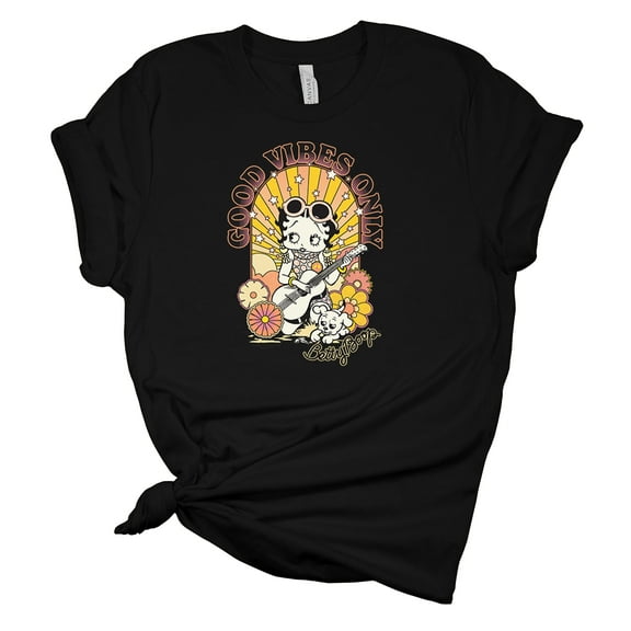 Womens Good Vibes Only Betty Boop Hippie Short Sleeve T-shirt Graphic Tee Graphic Tee-Black-xxl