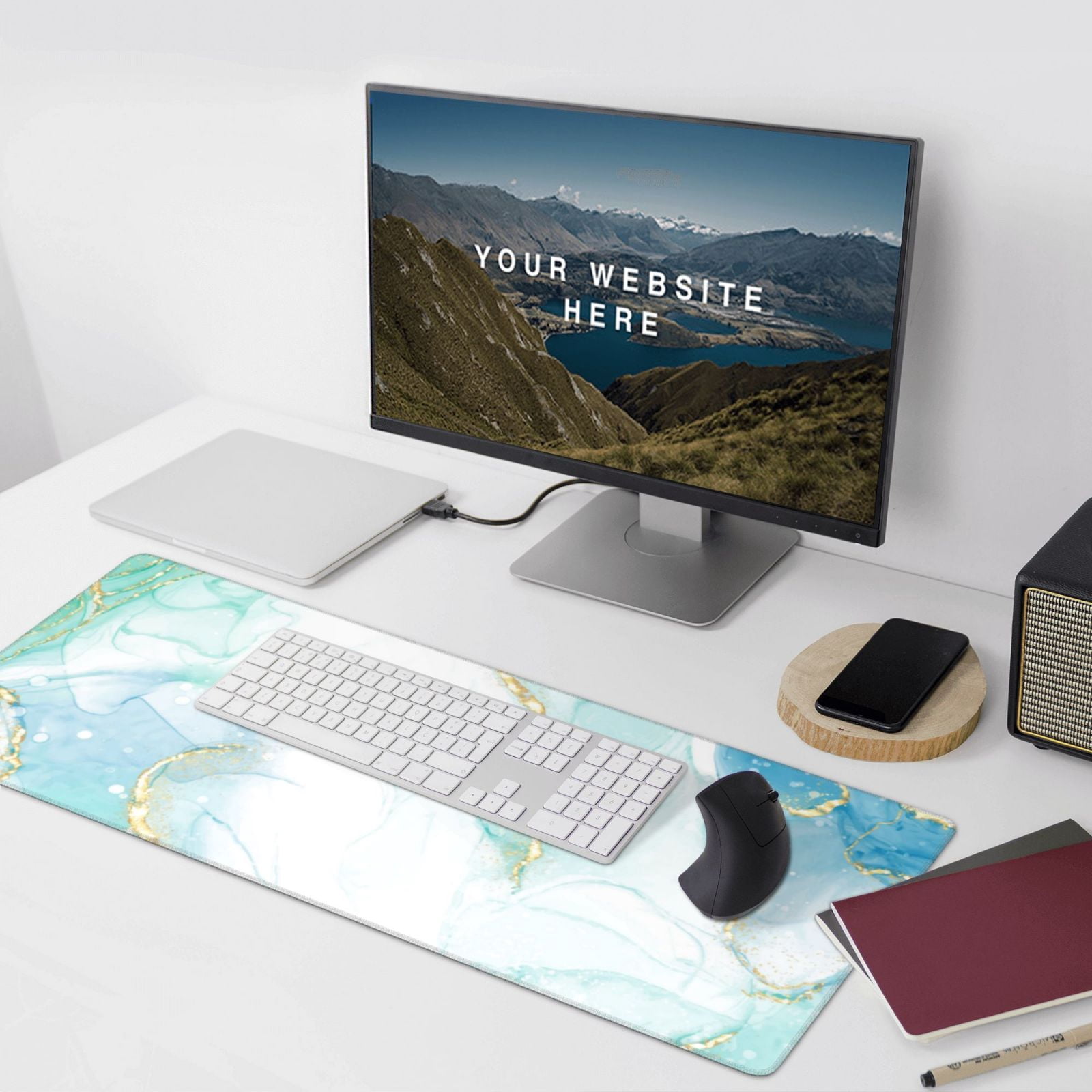 Xecao Gold Lines Marble Watercolor Print Large Mouse Pad, 16x35.5in Mousepad, Professional Non-Slip Rubber Base Big Mouse Pad, Mouse Pad for Gaming & Office Full Desk Mouse Pad