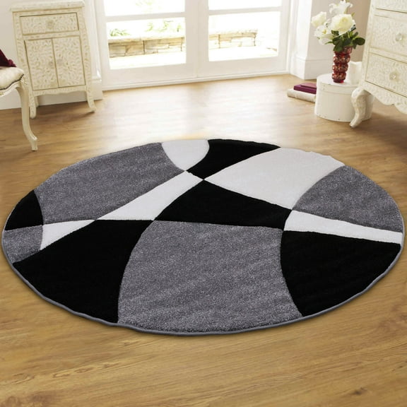 Allstar Grey Round Modern Geometric Formal Abstract Area Rug (5' 5" x 5' 5")