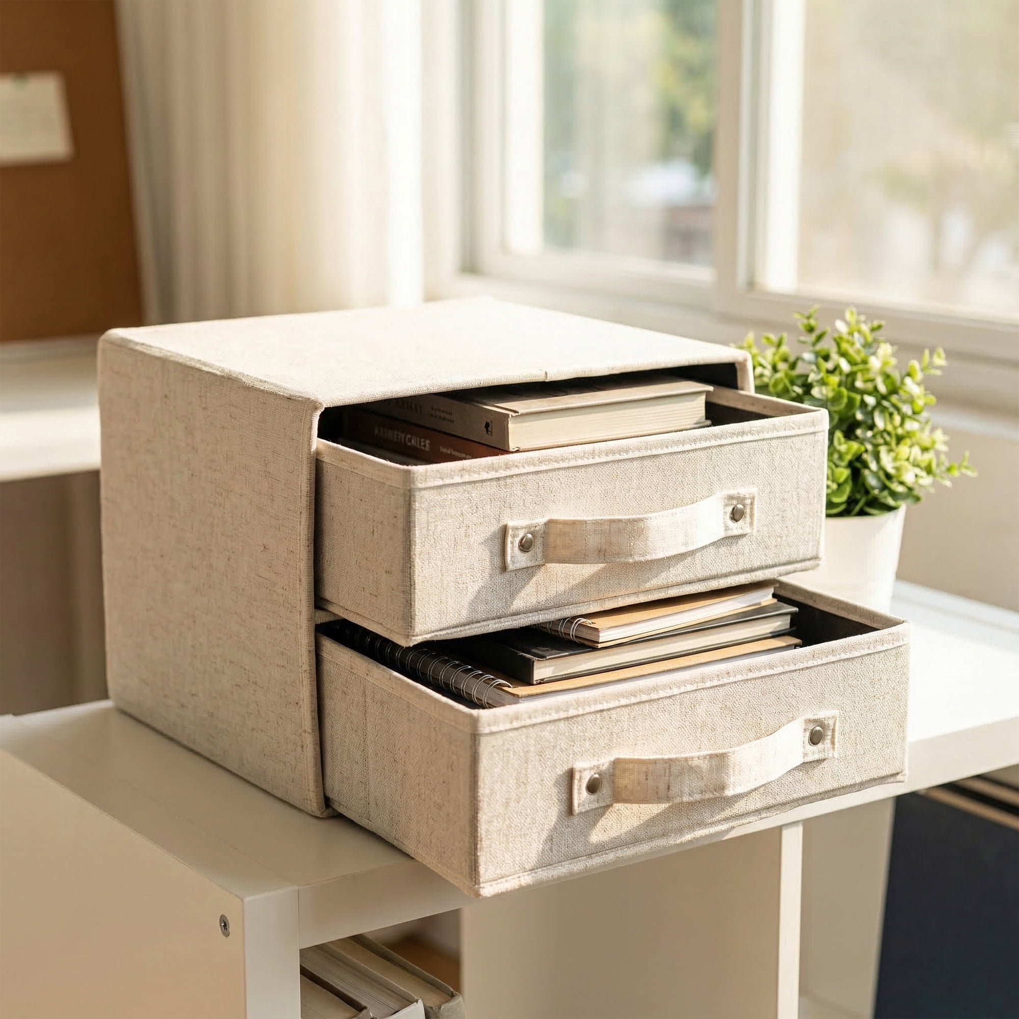 Unique Bargains Storage Cube Fabric Collapsible Basket White 11*11*7.9in