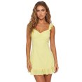 thumbnail image 1 of Vestido corto de verano para mujer, color liso, ribete de encaje, mangas acampanadas, escote en V, corte en A., 1 of 9