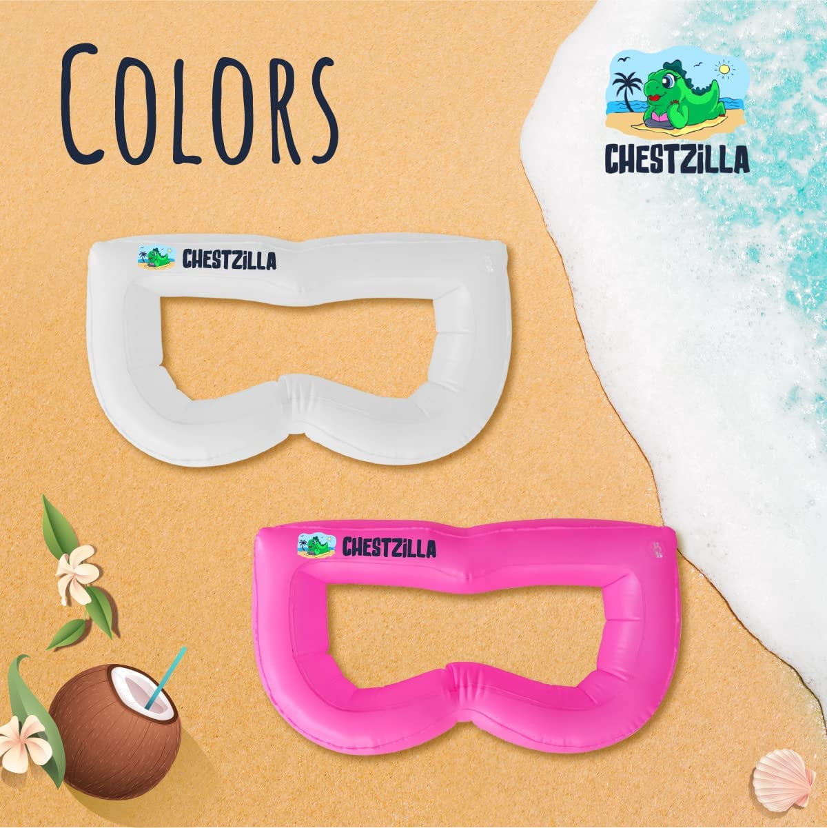 ChestZilla Sunbathing Inflatable Beach Pillow with Adjustable Velcro Strap and Resealable Carrying Bag, Perfect for Pool, Camping and Travel