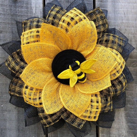 Artificial Sunflower Wreath with Bee Honey Spring Summer Wreath for Front Door  Easter Wall Wedding Farmhouse Holiday Decoration Indoor Outdoor Home Decor Spring Honey Bee Day Decorations