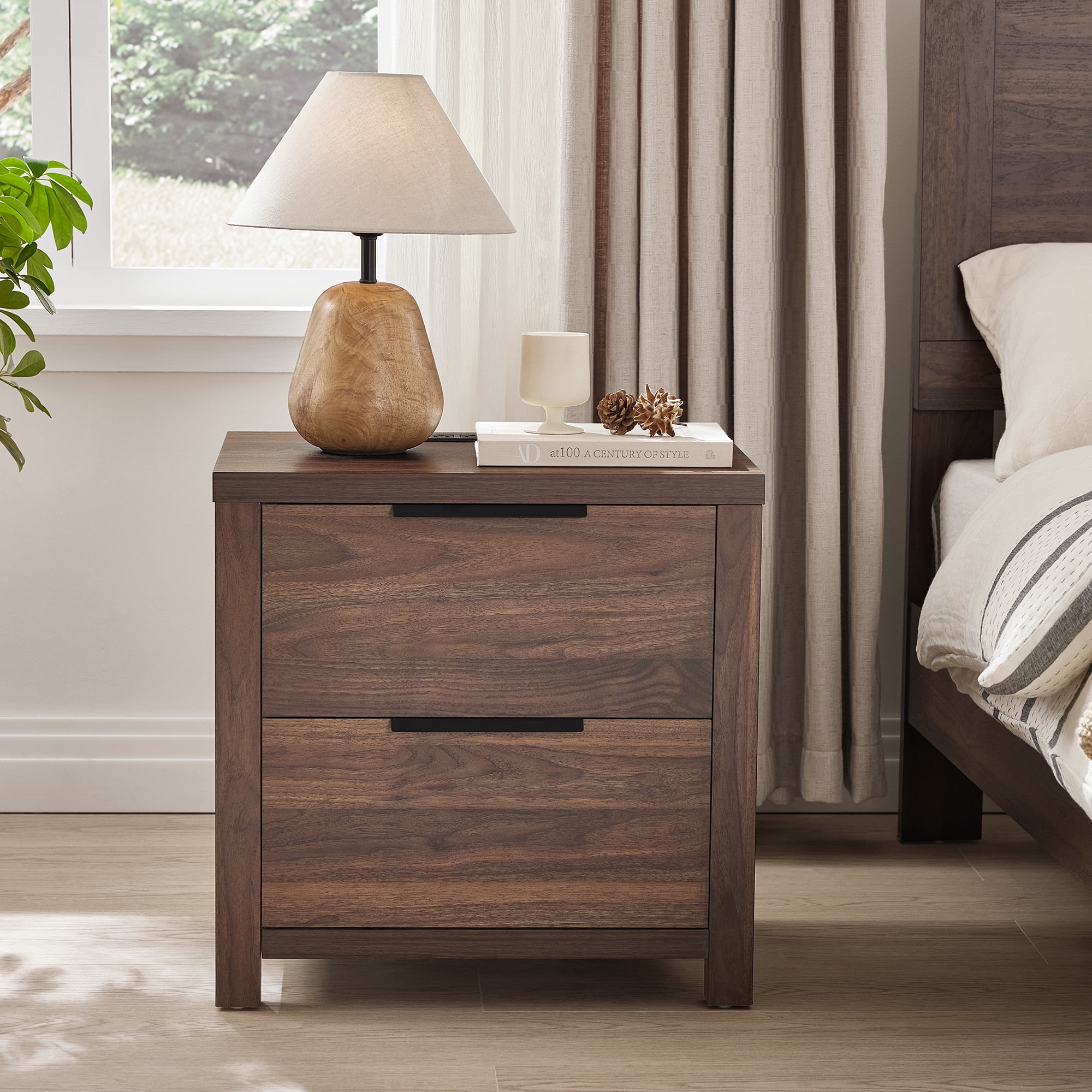 Spruce & Spring Farmhouse Nightstand with 2 Drawers, USB & Type-C Port and Power Outlets