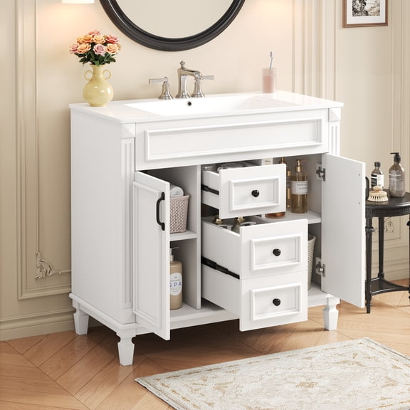 36'' Bathroom Vanity with Top Sink Modern Bathroom Storage Cabinet with 2 Soft Closing Doors and 2 Drawers Single Sink Bathroom Vanity
