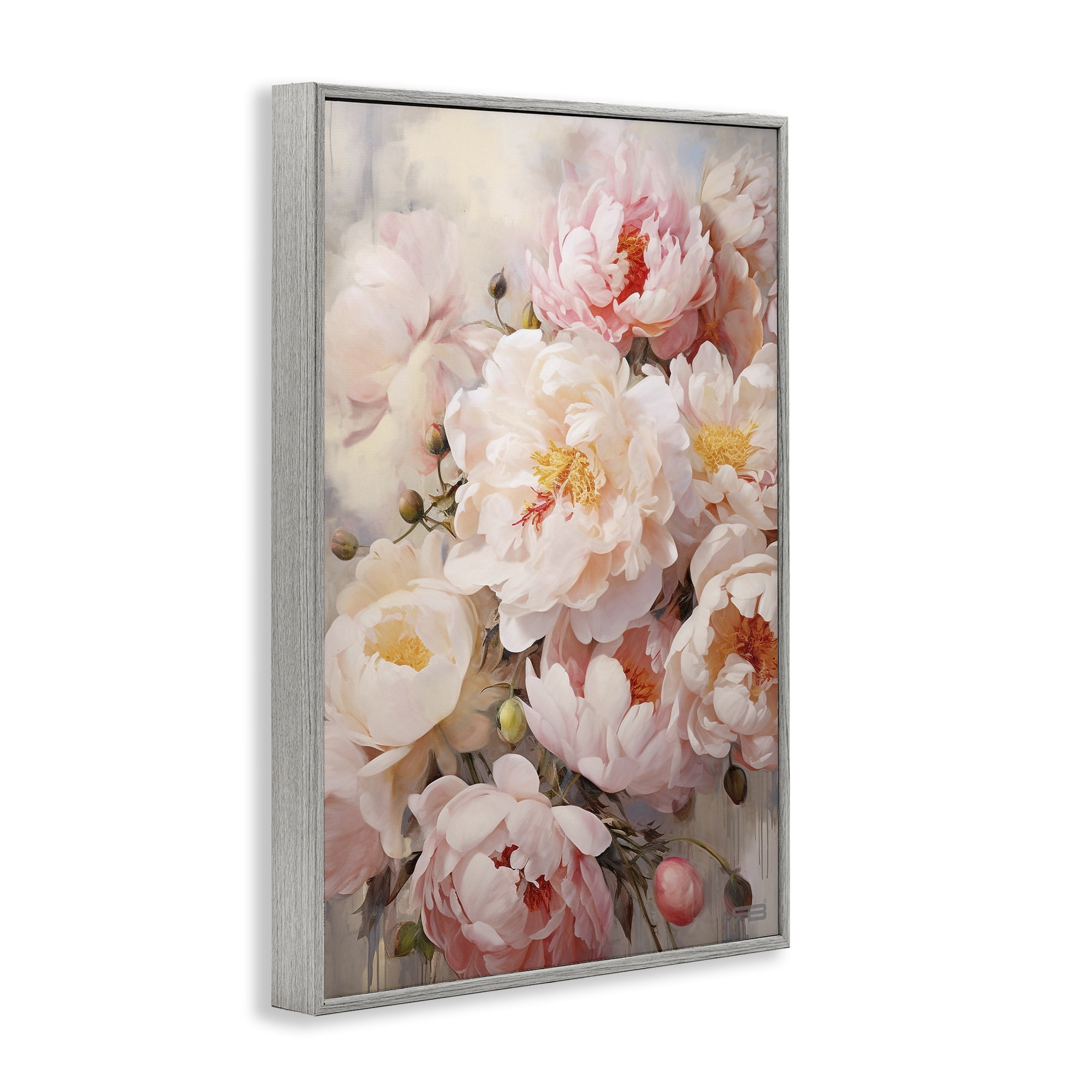 Stupell Industries Pink Peonies Collage Botanical & Floral Painting Gray Framed Art Print Wall Art, 20 x 30