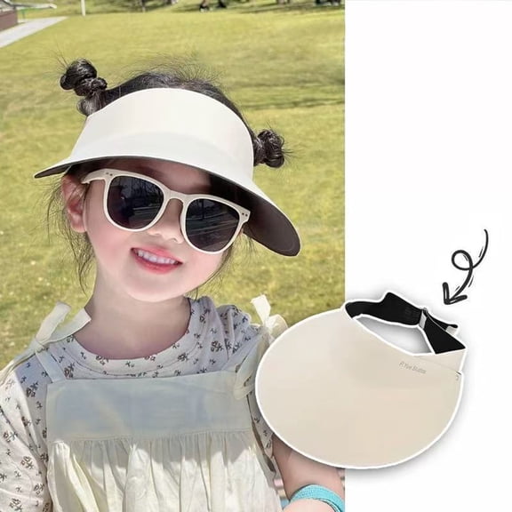 Wuxian Kids Toddler Girls Sun Hat Breathable Visor Hats Cute Solid Color Outdoor Sports Cap Adjustable Summer Sunshade Visor Beach Playground Casual Funny Hats,Beige,4-12 Years