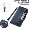 thumbnail image 3 of Wallet Case Compatible with iPhone 14 Plus, 5 Card Slots Magnetic Closure Zipper Pocket Cash Handbag PU Leather Flip Protective Phone Case with Wrist Strap TPU Kickstand Cover - Blue, 3 of 9