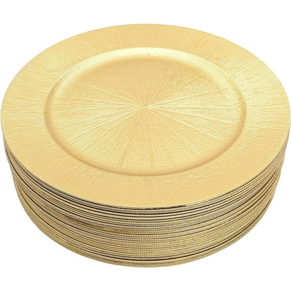 Charger Plates Set, Round Charger Plates, 13'' Reusable Serving Plates Wedding Decorative Chargers Patterned Snack Trays Embossed Dinner Plate for Table Dinner Kitchen Party Decoration (50, Gold)
